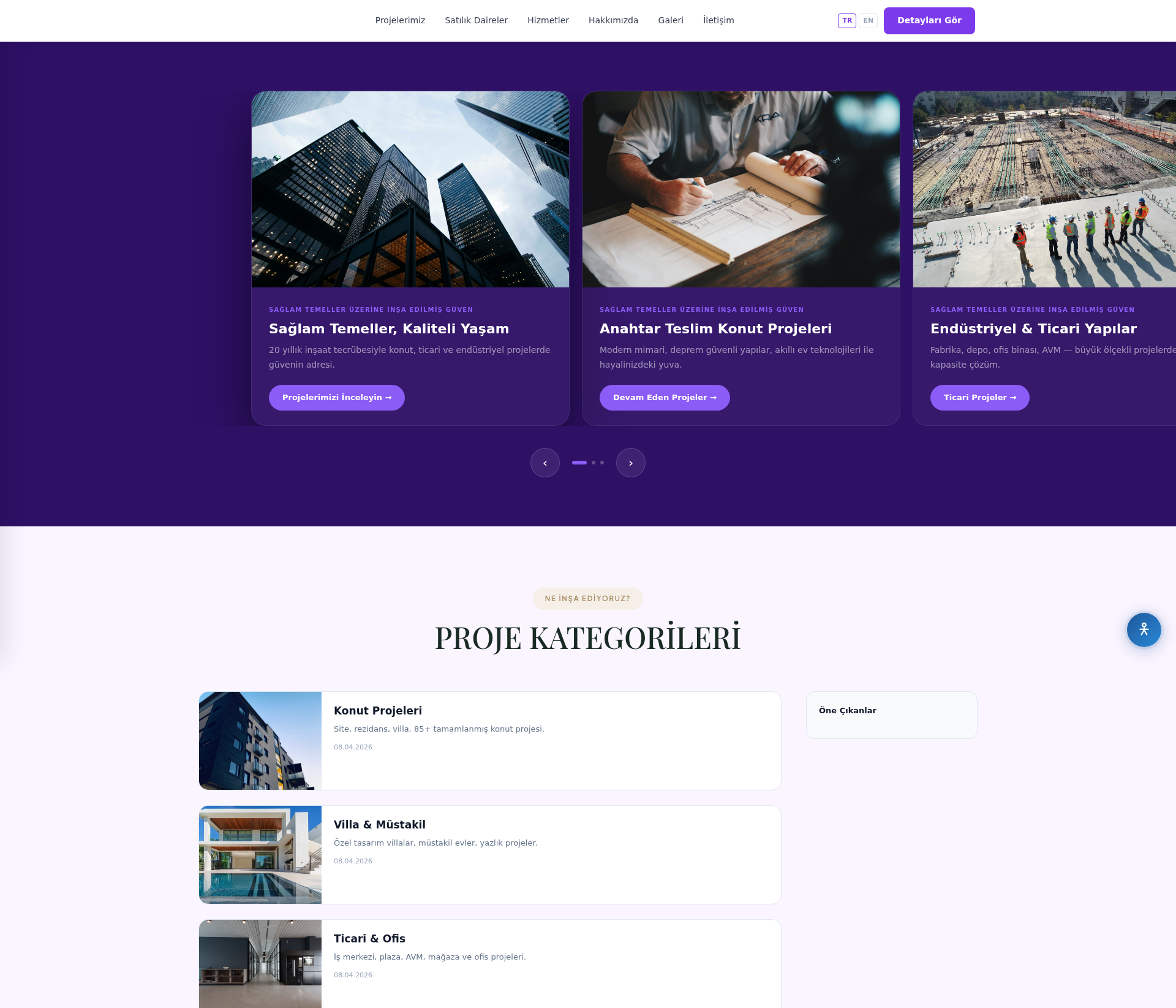 Konut ve Yapı Projesi Tanıtım Sitesi